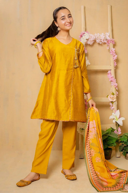 Best Cotton Net 3 Pc Suit - Wear Ochre -