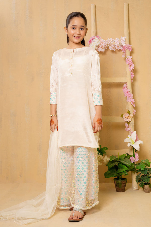 Elegant Cotton Silk Hand Adda Work 3-Pc Suit – Stylish Silk Dress Design with Intricate Embroidery.