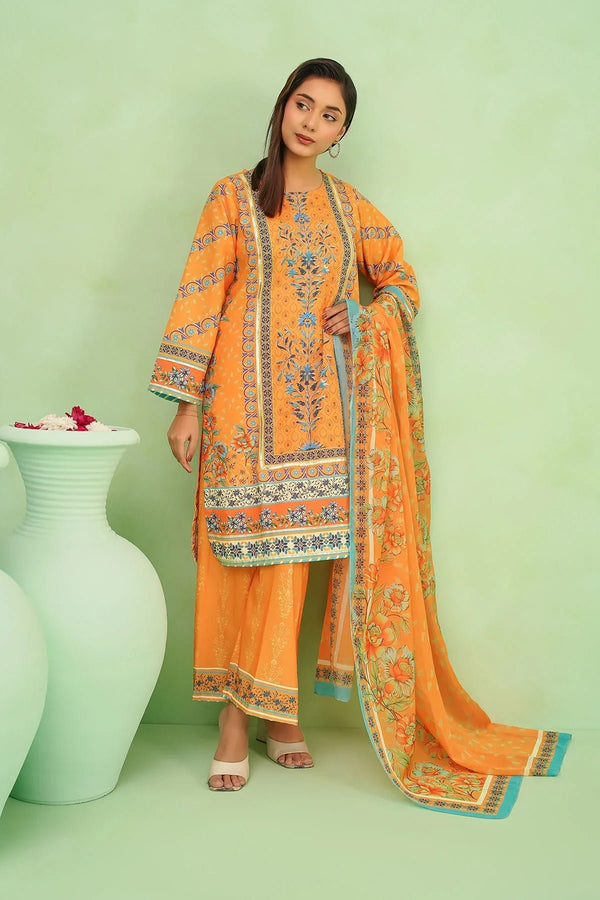 Best Women's Poly Lawn Digital Printed 3 Pc Suit - Wear Ochre -