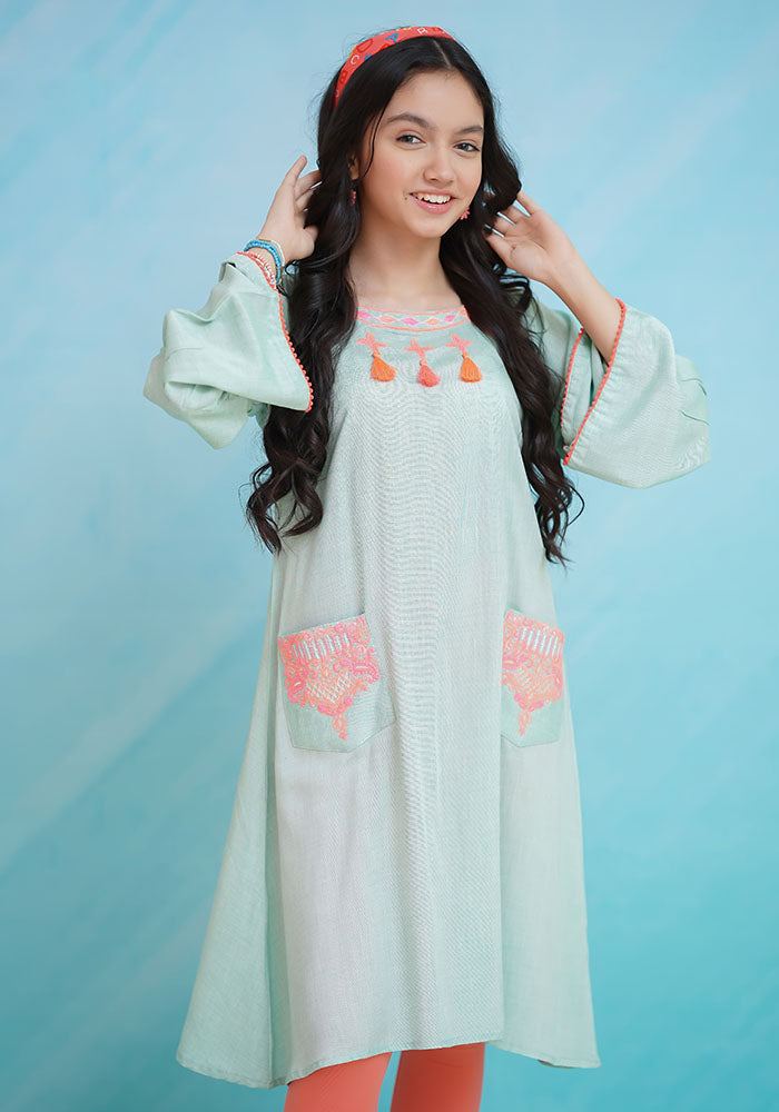 Chambray Cotton Embroidered Top - Wear Ochre