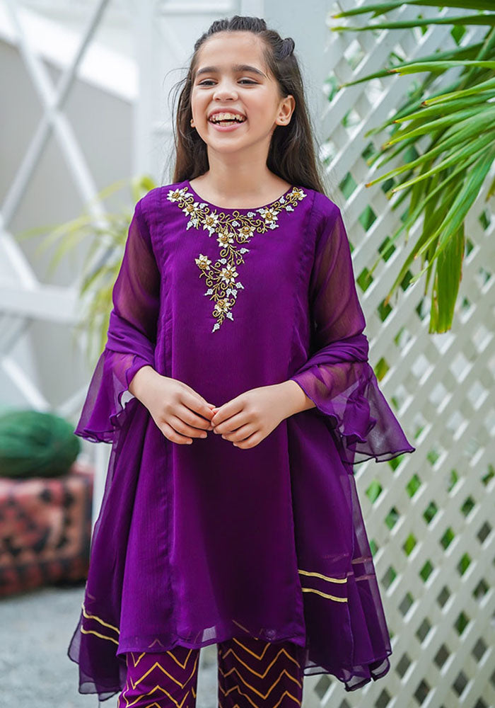 Chiffon Hand Work 3 Pc Suit - Wear Ochre