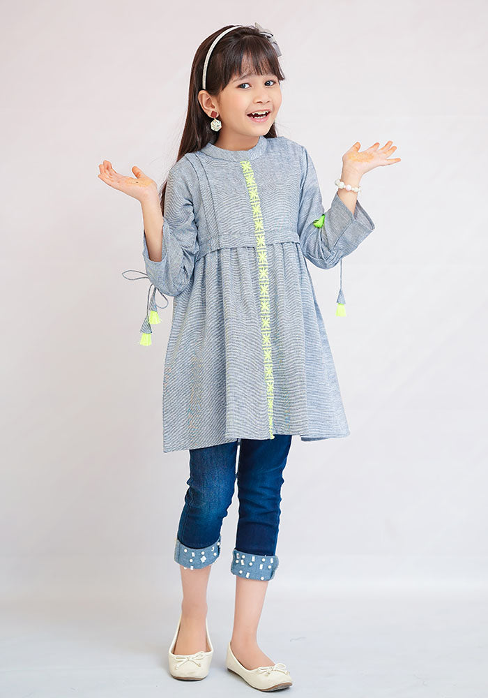 Chambray Embroidered Top - Wear Ochre