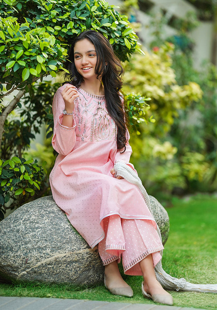 Cotton Embroidered 3 Pc Suit - Wear Ochre