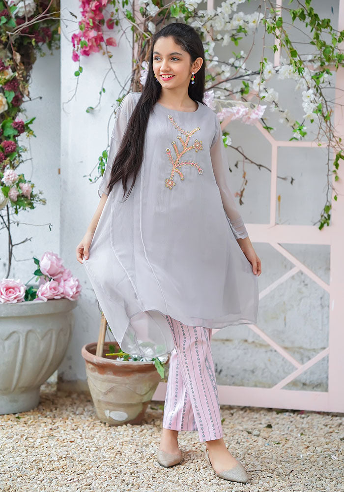 Chiffon Hand Work 2 Pc Suit - Wear Ochre