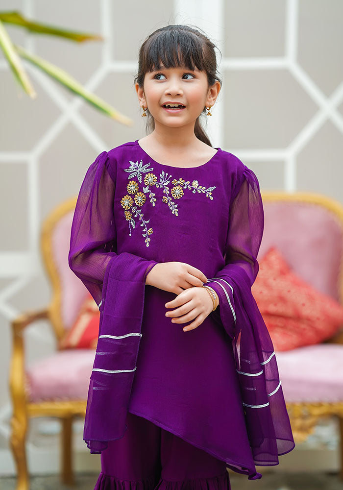 Chiffon Hand Work 3 Pc Suit - Wear Ochre