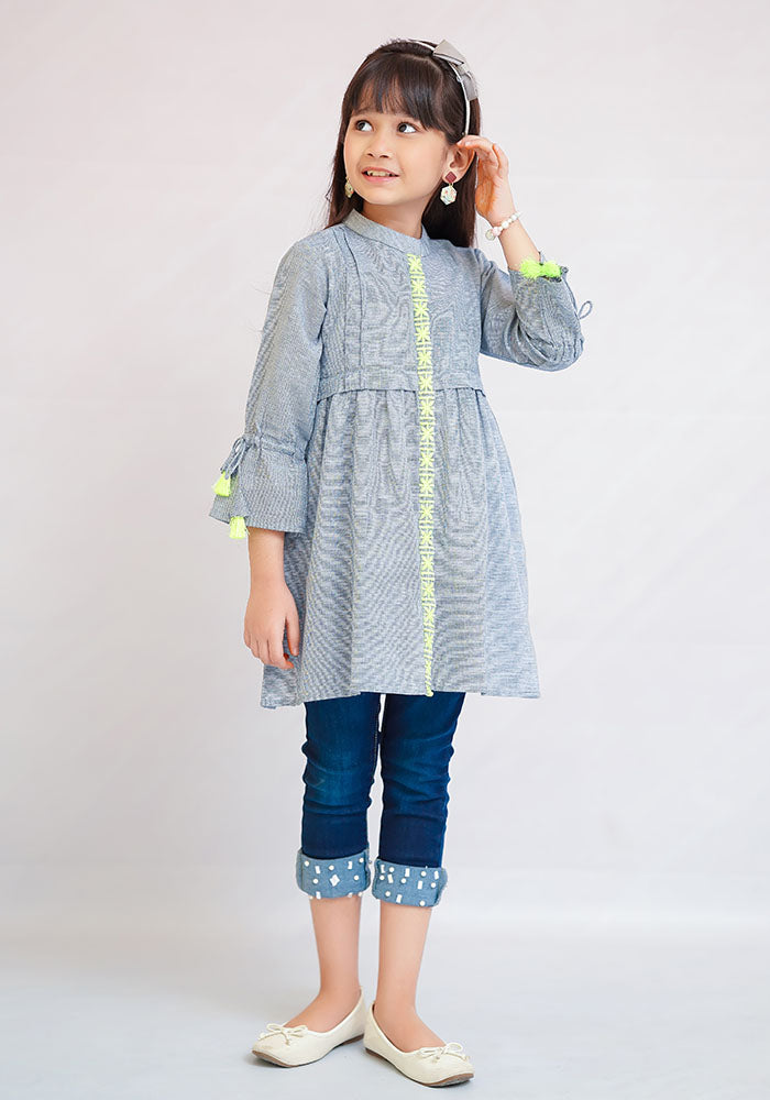 Chambray Embroidered Top - Wear Ochre