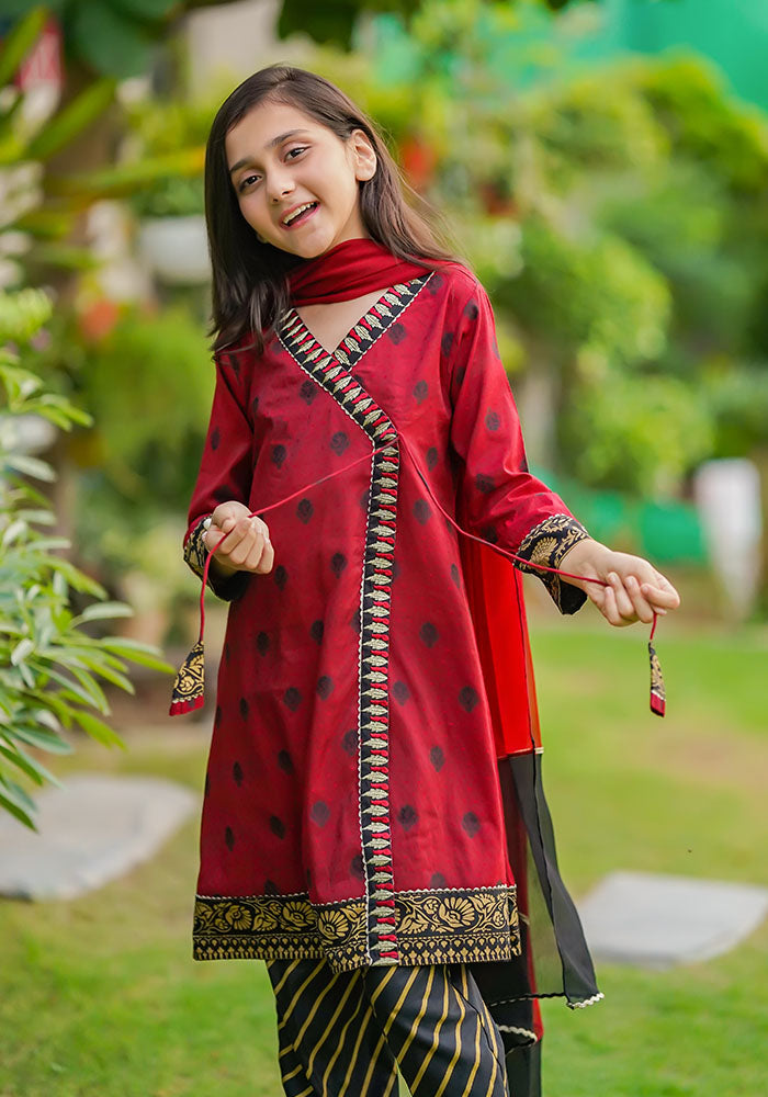 Cotton Jacquard Embroidered 3 Pc Suit - Wear Ochre