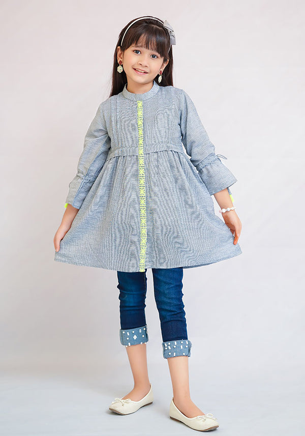 Chambray Embroidered Top - Wear Ochre