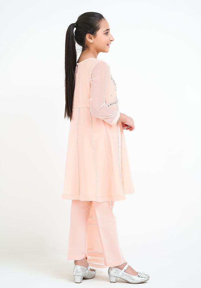 Chiffon Hand Work 3 Pc Suit - Wear Ochre