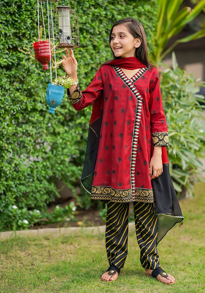 Cotton Jacquard Embroidered 3 Pc Suit - Wear Ochre