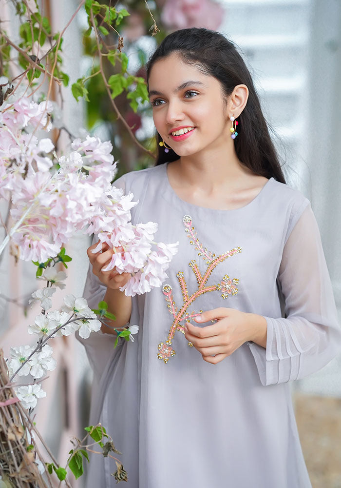Chiffon Hand Work 2 Pc Suit - Wear Ochre