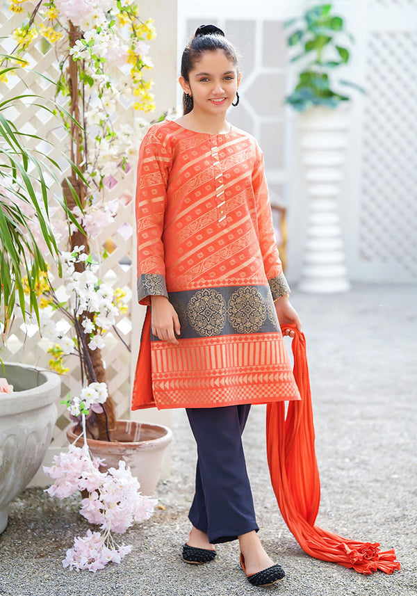 Cotton Jacquard 3 Pc Suit - Wear Ochre