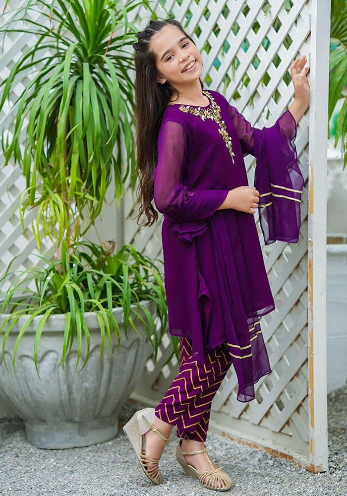Chiffon Hand Work 3 Pc Suit - Wear Ochre