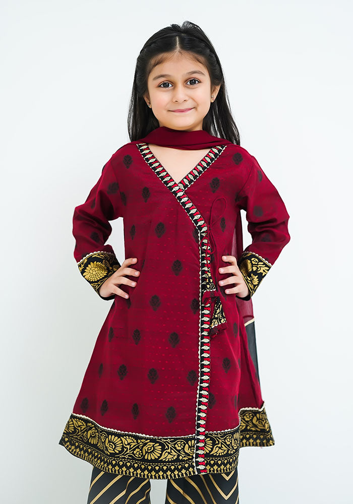 Cotton Jacquard Embroidered 3 Pc Suit - Wear Ochre