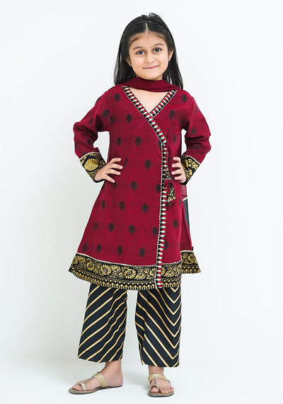 Cotton Jacquard Embroidered 3 Pc Suit