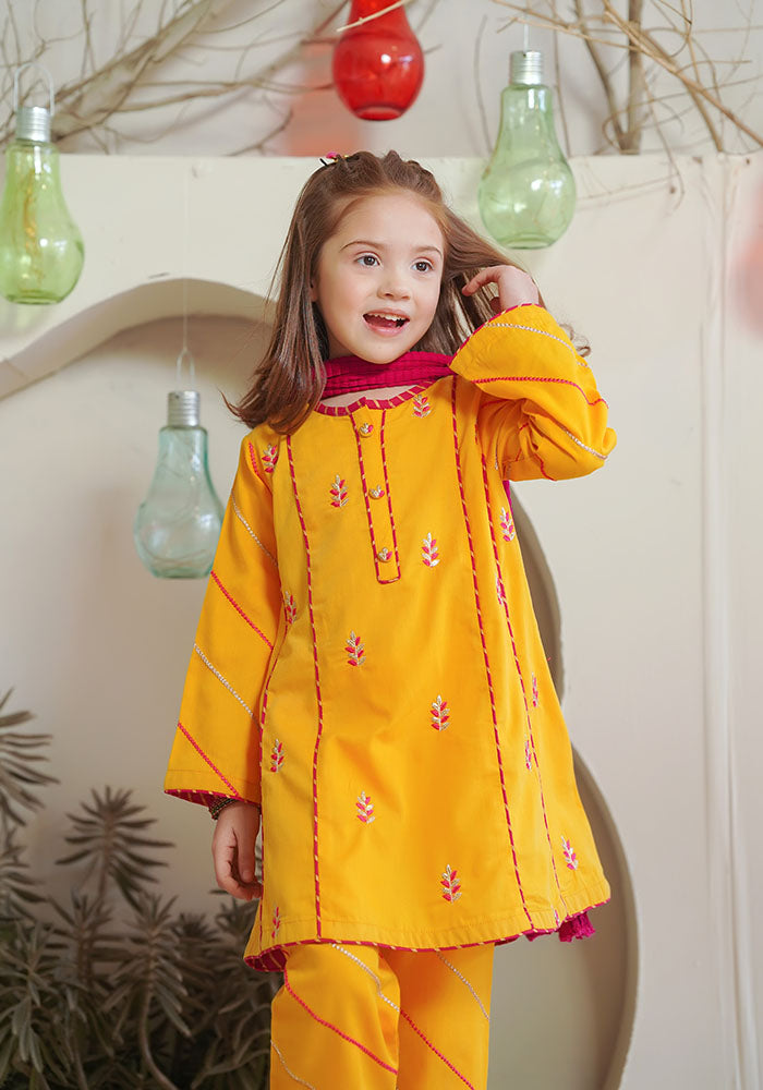 Cotton Embroidered 3 Pc Suit - Wear Ochre