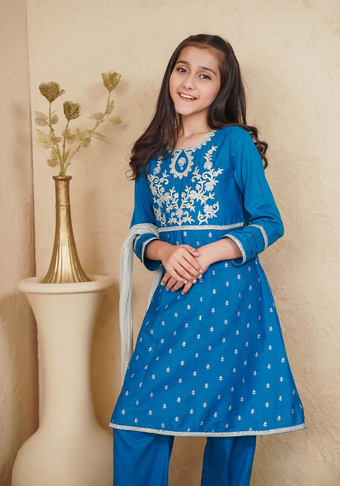 Cotton Embroidered 3 Pc Suit - Wear Ochre