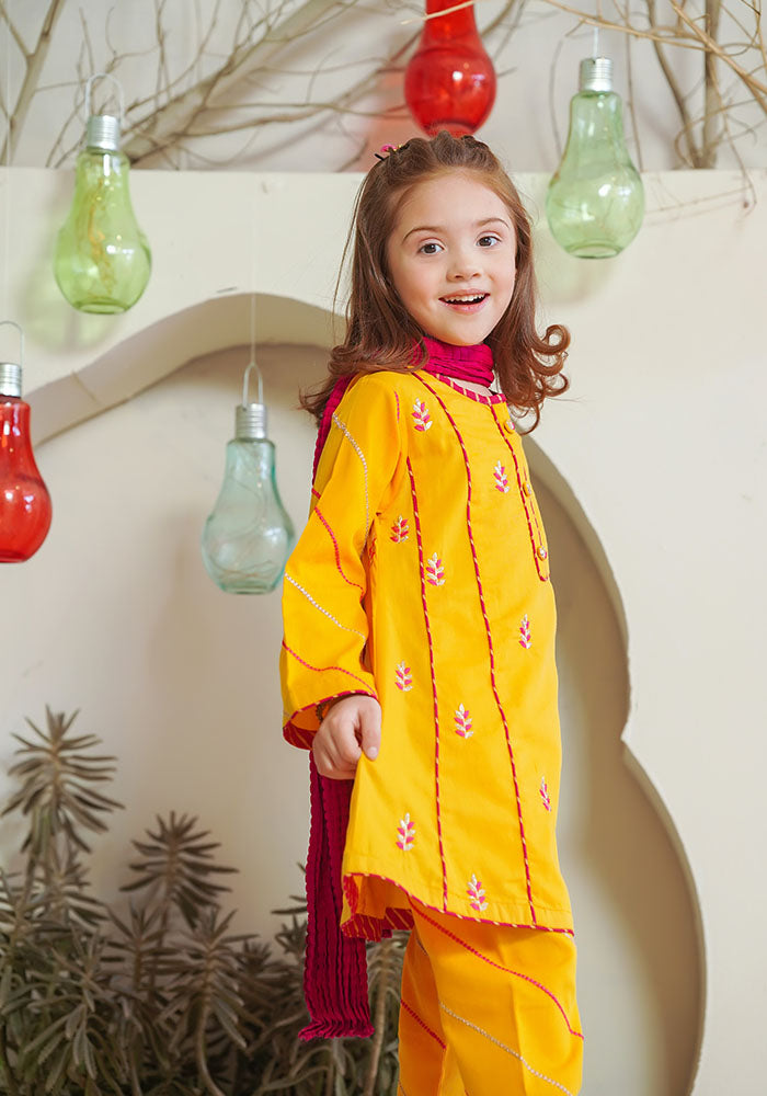 Cotton Embroidered 3 Pc Suit - Wear Ochre