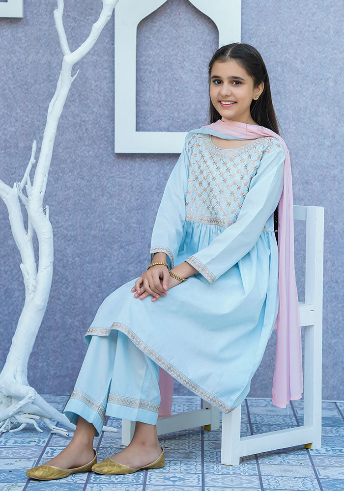 Cotton Embroidered 3 Pc Suit - Wear Ochre