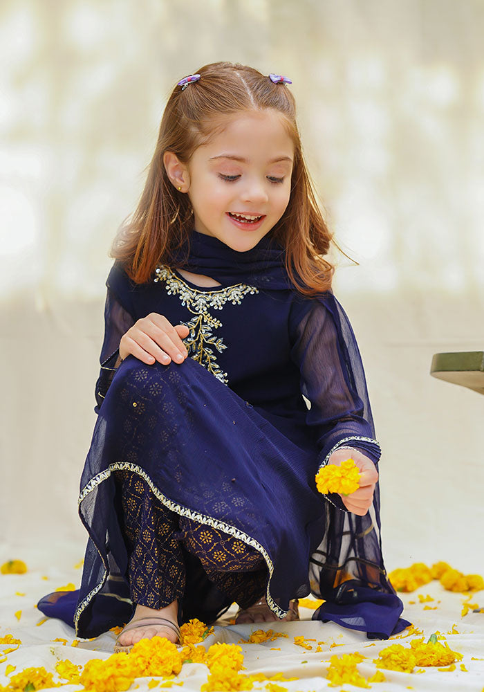 Chiffon Hand Work 3 Pc Suit - Wear Ochre