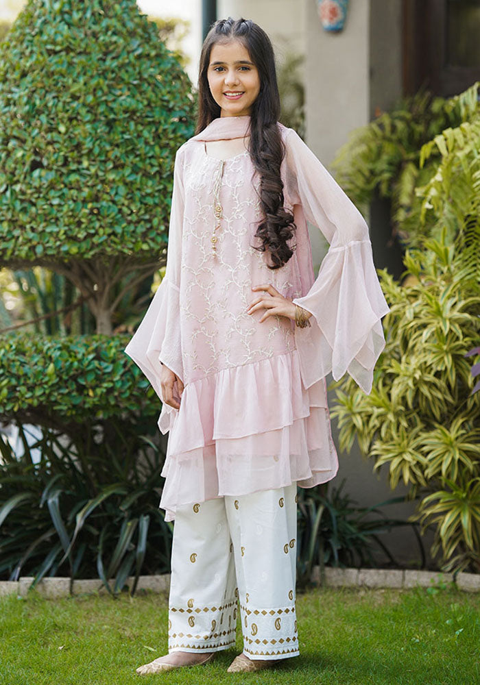 Chiffon Embroidered 3 Pc Suit - Wear Ochre