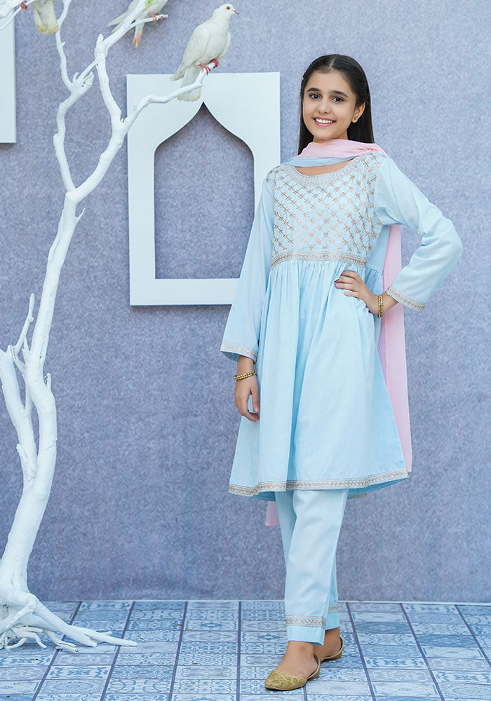 Cotton Embroidered 3 Pc Suit - Wear Ochre