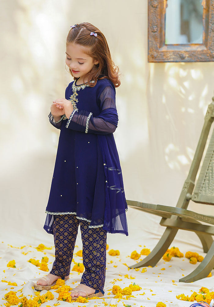 Chiffon Hand Work 3 Pc Suit - Wear Ochre