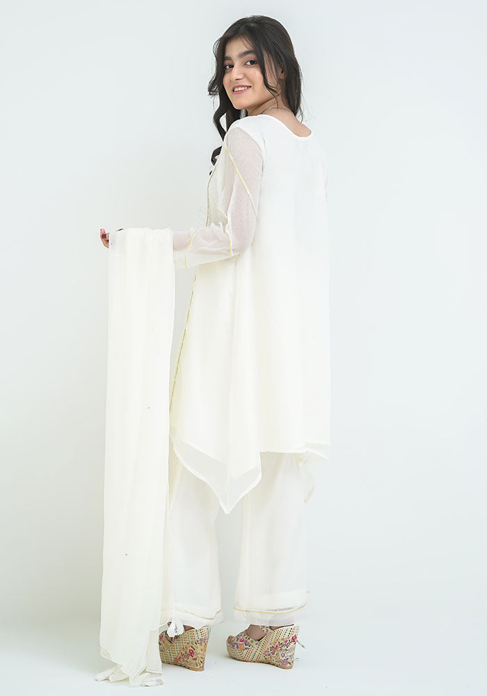 Chiffon Hand Work 3 Pc Suit - Wear Ochre