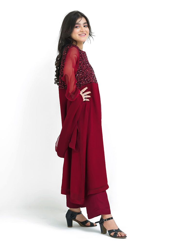 Chiffon Embroidered 3 Pc Suit - Wear Ochre