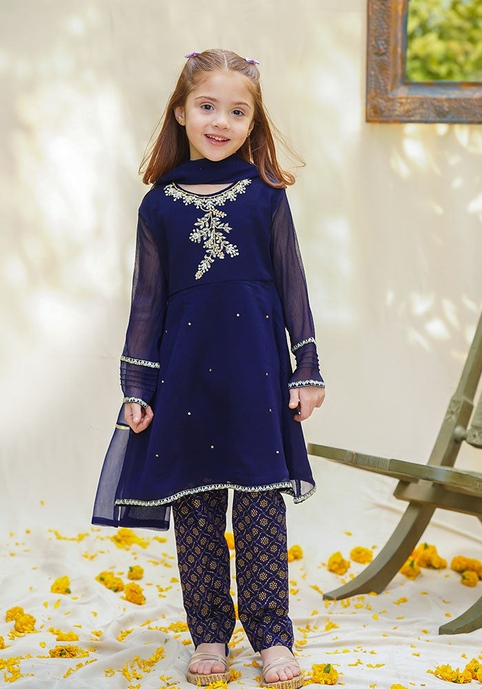Chiffon Hand Work 3 Pc Suit - Wear Ochre