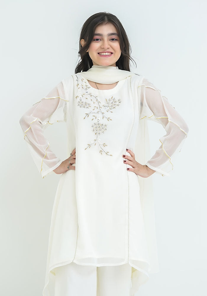Chiffon Hand Work 3 Pc Suit - Wear Ochre