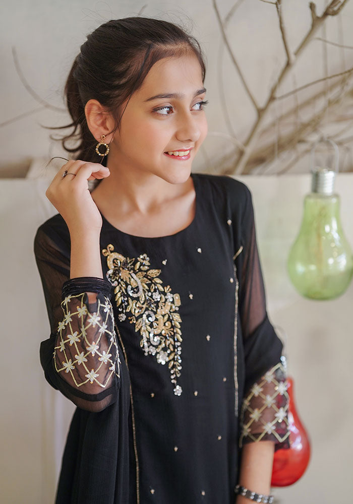 Chiffon Hand Work 3 Pc Suit - Wear Ochre