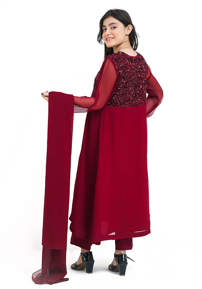 Chiffon Embroidered 3 Pc Suit - Wear Ochre