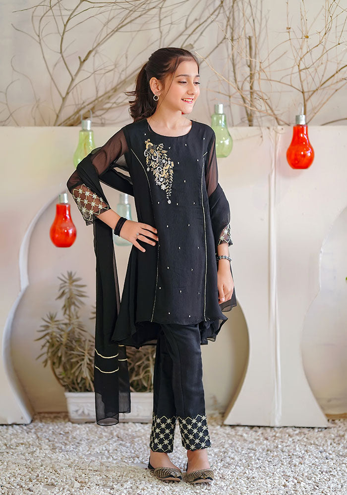 Chiffon Hand Work 3 Pc Suit - Wear Ochre