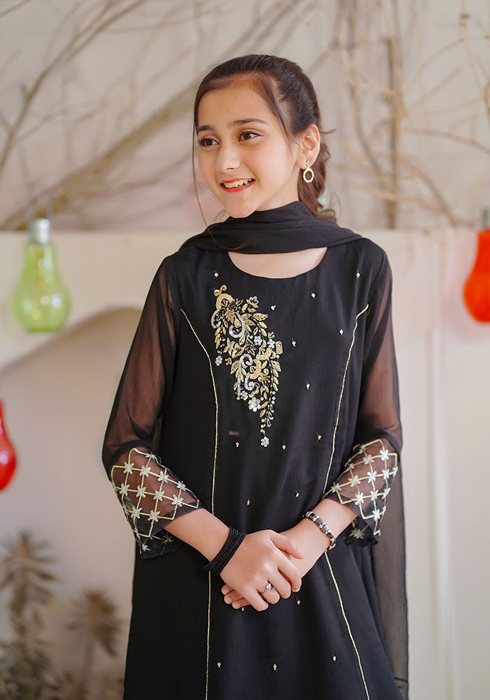 Chiffon Hand Work 3 Pc Suit - Wear Ochre