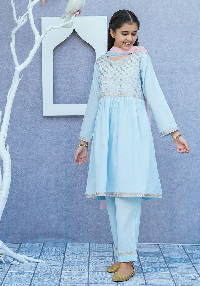 Cotton Embroidered 3 Pc Suit - Wear Ochre