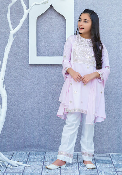 Chambray Cotton Embroidered 3 Pc Suit