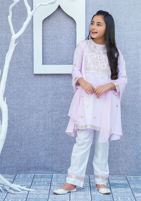 Chambray Cotton Embroidered 3 Pc Suit - Wear Ochre