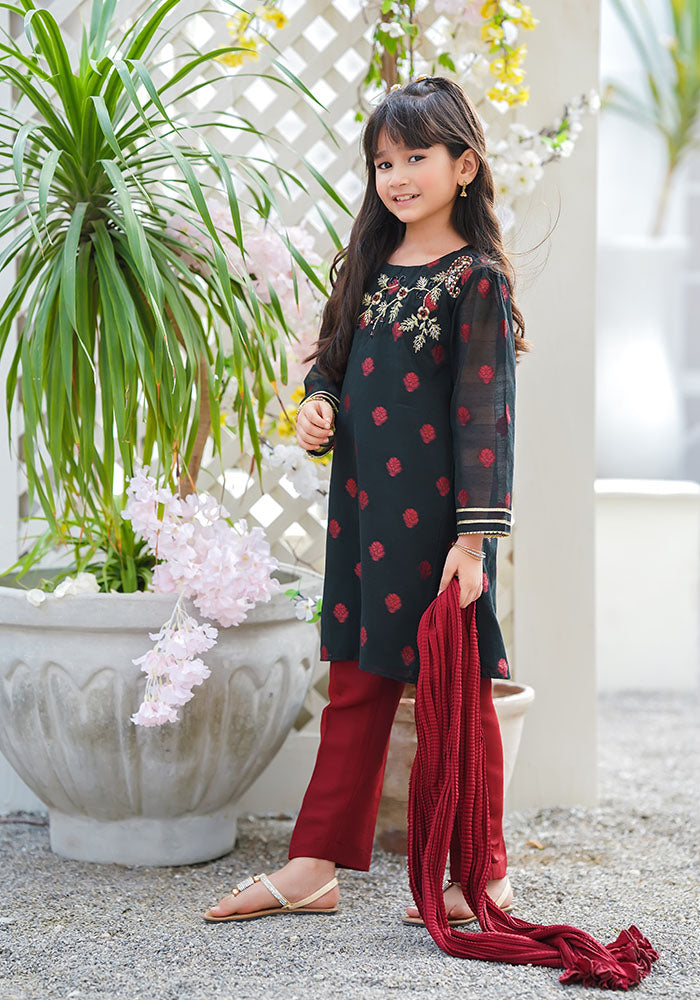 Cotton Jacquard Hand Work 3 Pc Suit - Wear Ochre