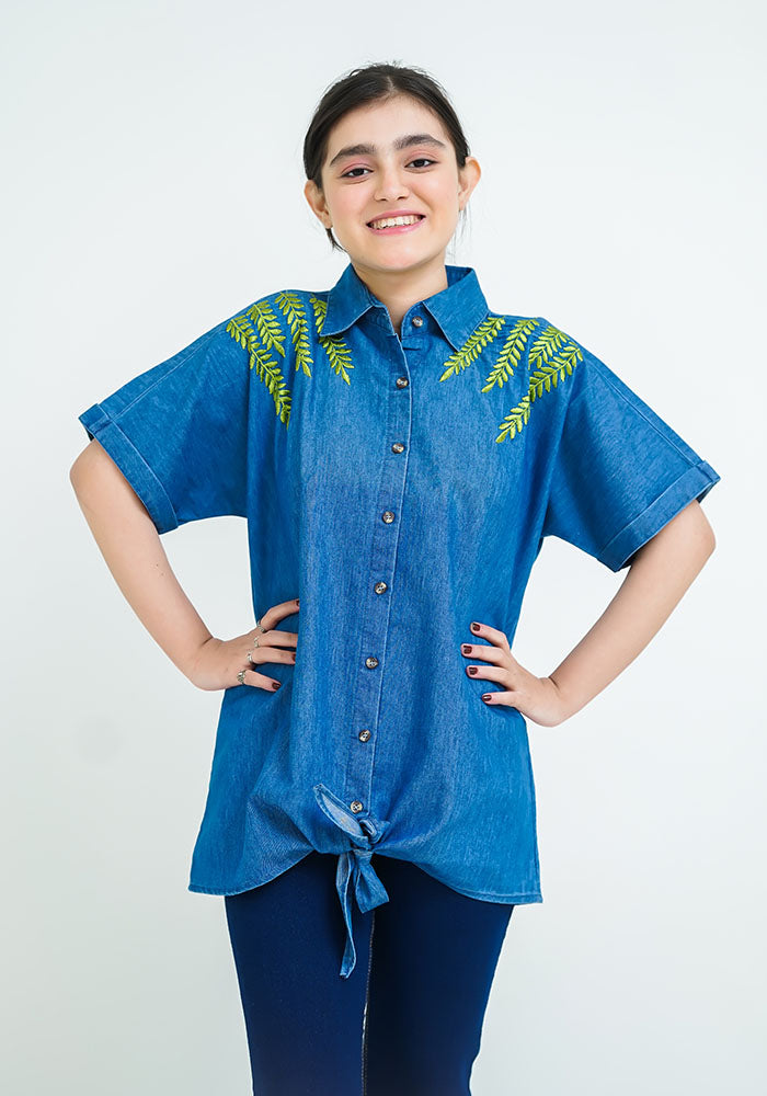Denim Embroidered Top - Wear Ochre