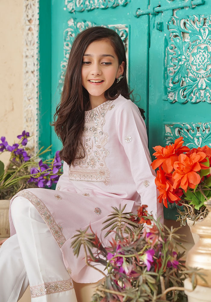 Chambray Cotton Embroidered 3 Pc Suit - Wear Ochre