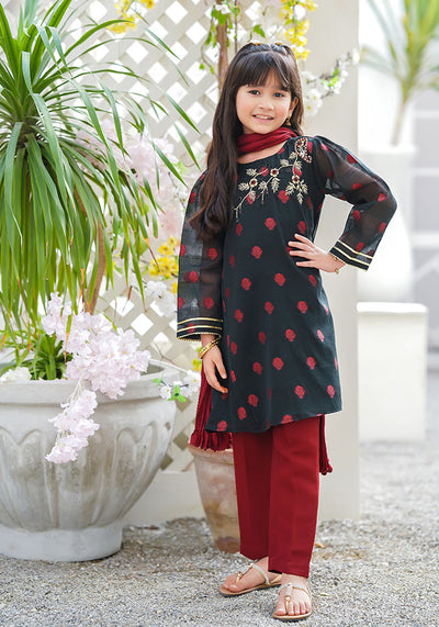 Cotton Jacquard Hand Work 3 Pc Suit