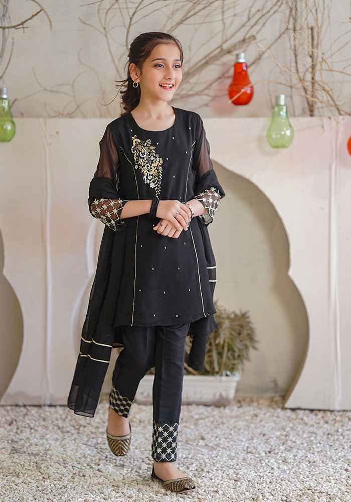 Chiffon Hand Work 3 Pc Suit - Wear Ochre