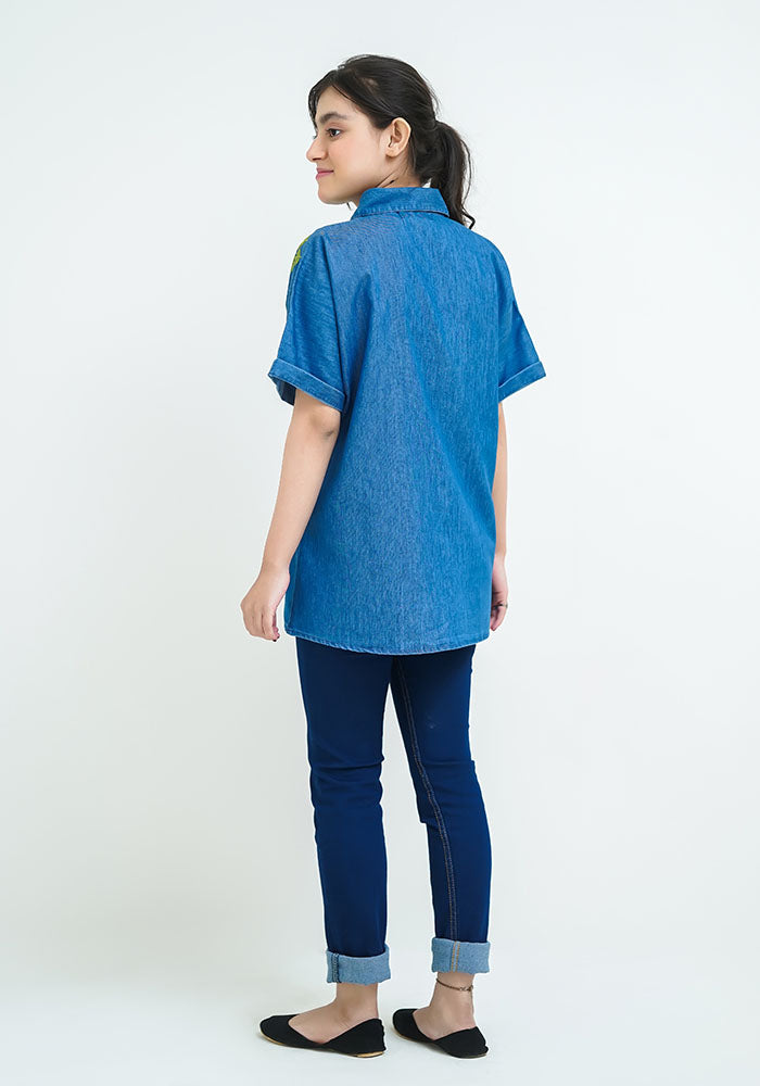 Denim Embroidered Top - Wear Ochre
