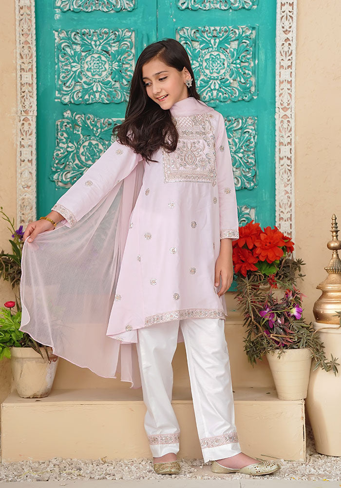 Chambray Cotton Embroidered 3 Pc Suit - Wear Ochre