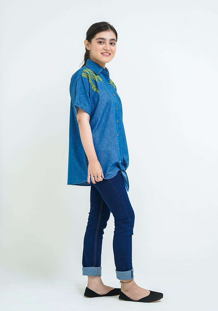 Denim Embroidered Top - Wear Ochre