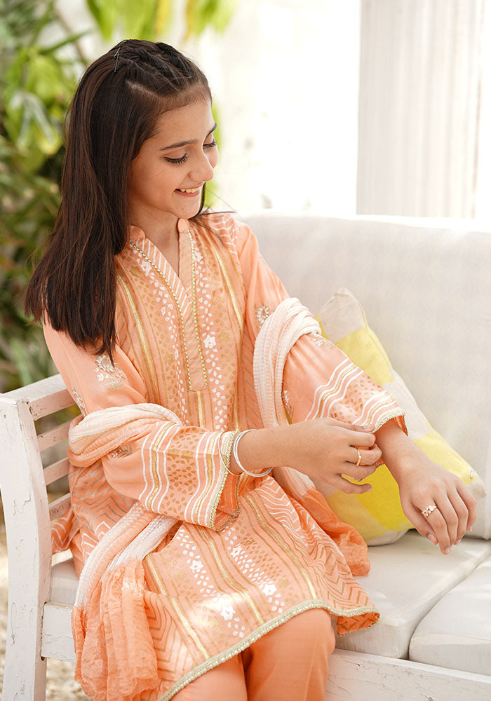Cotton Silk Block Printed 3 Pc Suit - Wear Ochre