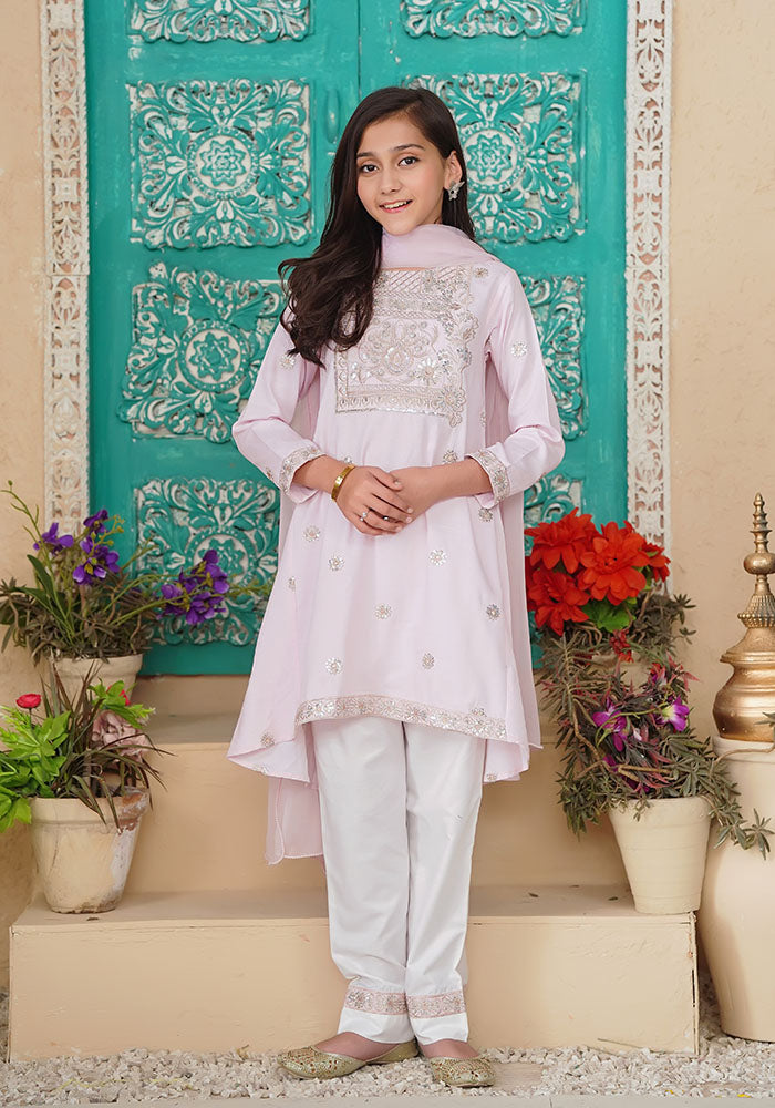 Chambray Cotton Embroidered 3 Pc Suit - Wear Ochre