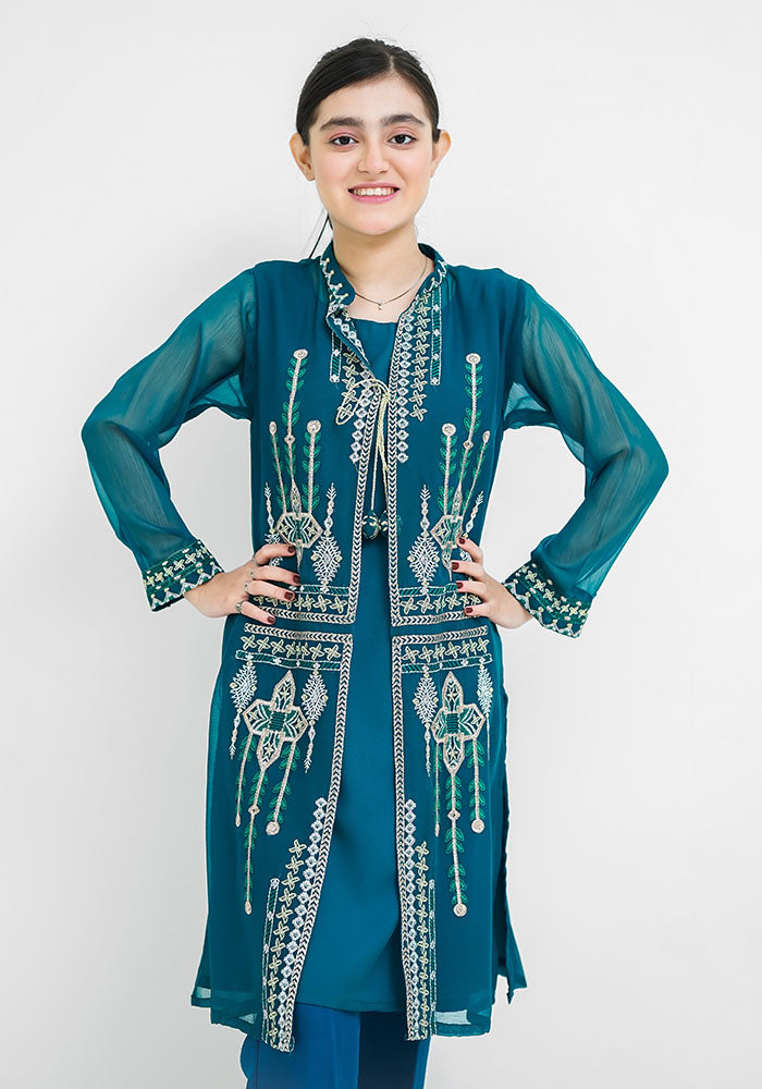 Chiffon Embroidered 2 Pc Suit - Wear Ochre