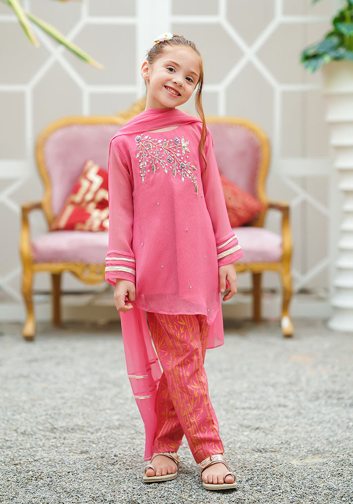 Chiffon Hand Work 3 Pc Suit - Wear Ochre